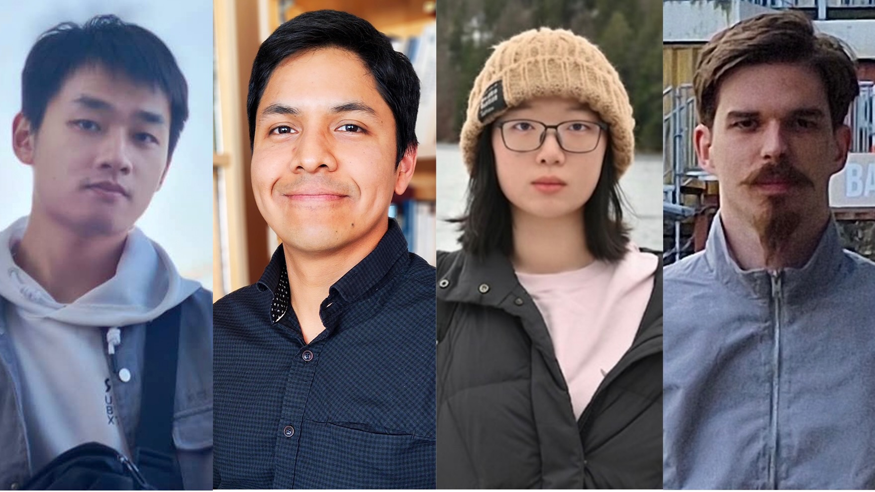 A montage of four young portraits of four young people, now all new classmates in a PhD program.